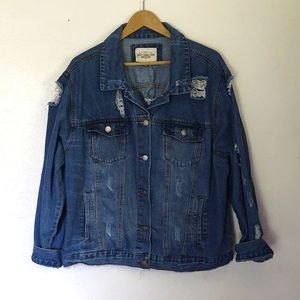 Ashley Vintage Charm Distressed Denim Jacket sz 2 XL